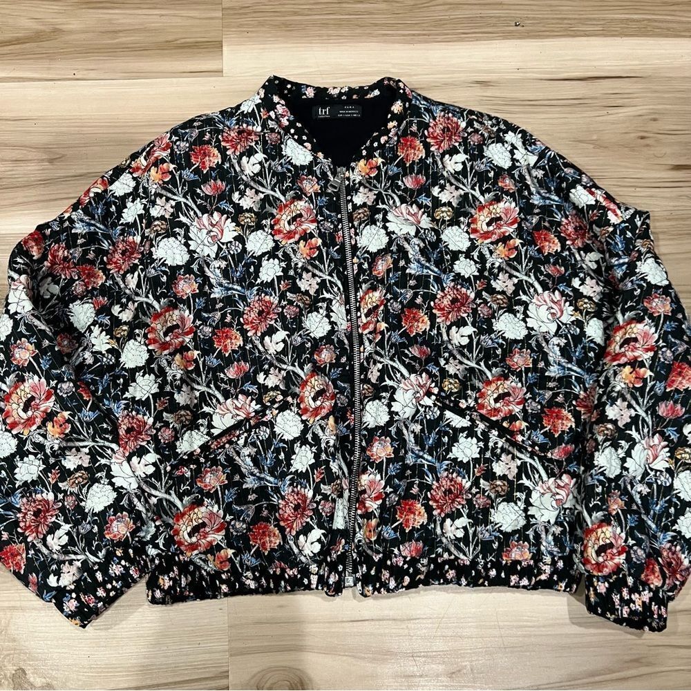 Zara Quilted Floral Bomber Jacket Coat Women’s Small
